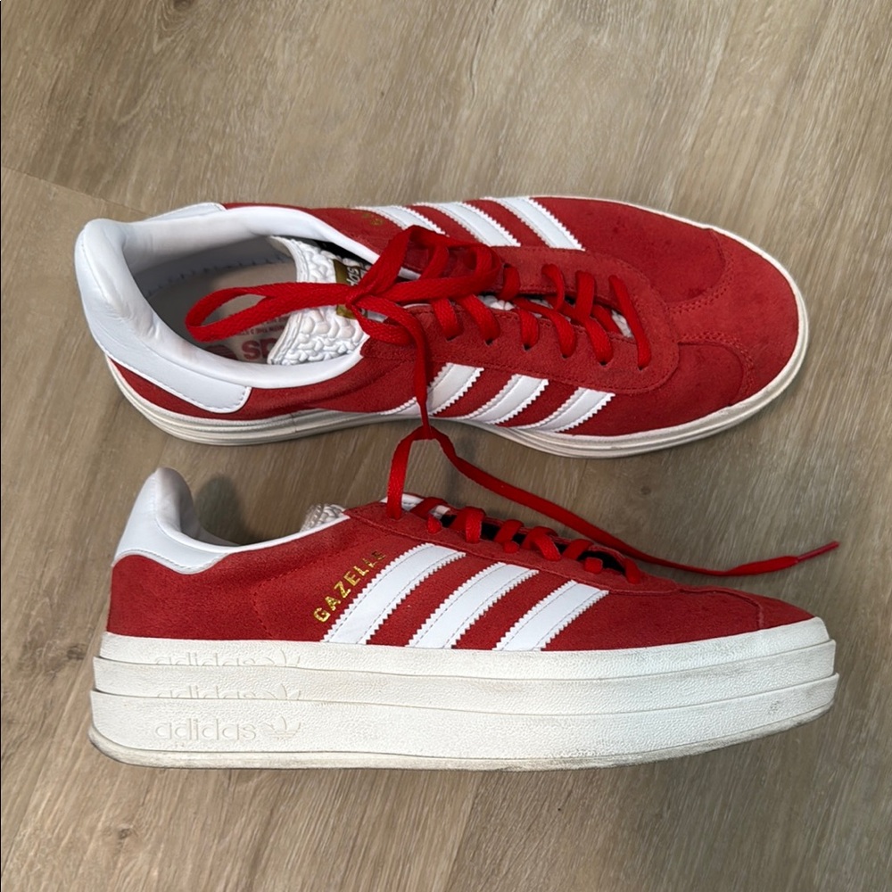 Adidas Gazelle Platform Red Suede Sneakers with White Stripes